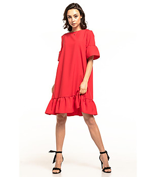Червена рокля с 3/4 ръкави Elina снимка