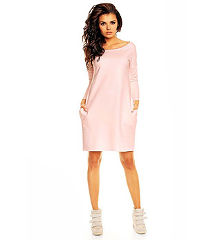 Розова памучна рокля с джобове Anatola снимка