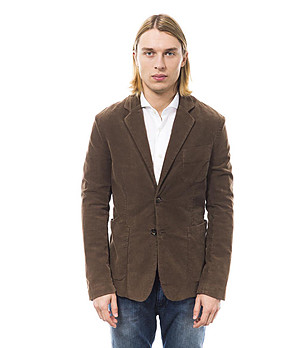 Мъжко кафяво памучно сако от рипсено кадифе снимка