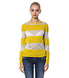 Фин дамски пуловер в жълто и бежово със златисти нишки-0 снимка