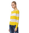 Фин дамски пуловер в жълто и бежово със златисти нишки-2 снимка