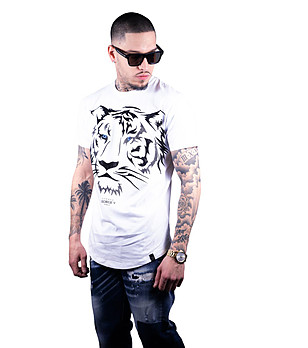 Бяла памучна мъжка тениска с щампа тигър Chino снимка