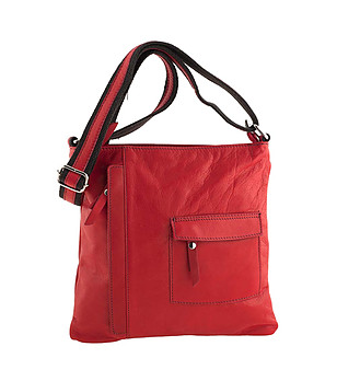 Дамска кожена чанта за рамо в червено Beverly снимка