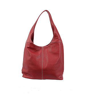 Червена кожена дамска чанта за рамо снимка