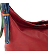 Червена кожена дамска чанта с контрастни елементи-2 снимка