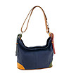 Синя кожена дамска чанта с контрастни елементи-0 снимка