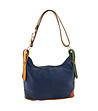 Синя кожена дамска чанта с контрастни елементи-1 снимка