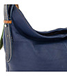 Синя кожена дамска чанта с контрастни елементи-2 снимка
