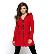 Червено дамско палто с качулка-0 снимка
