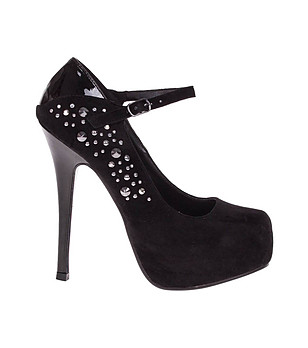 Черни дамски обувки на ток с декорация снимка
