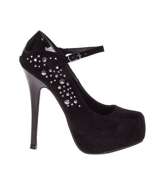 Черни дамски обувки на ток с декорация снимка