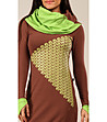 Асиметрична памучна рокля в кафяво и зелено-3 снимка