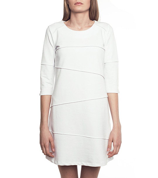 Бяла памучна рокля със 7/8 ръкави снимка