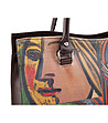 Тъмнокафява дамска кожена чанта Painting-2 снимка