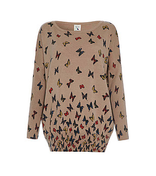 Кафява дамска блуза с принт на пеперуди снимка
