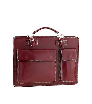 Червена кожена бизнес чанта Bologna снимка