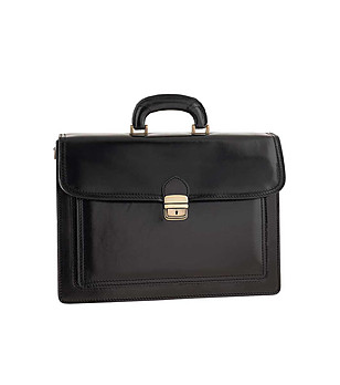 Черна кожена бизнес чанта с капак Roma снимка