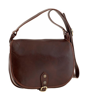 Кафява кожена чанта с капак снимка