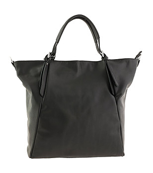 Черна дамска чанта с трапецовидна форма снимка