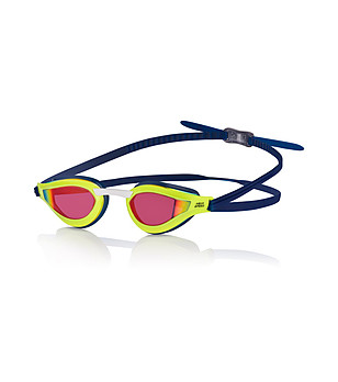 Очила за плуване в жълто и синьо с огледални розови лещи Rapid снимка