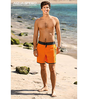 Оранжеви плажни мъжки шорти с черни елементи Evan снимка