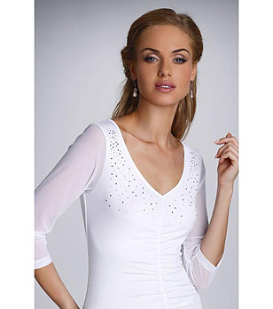 Бяла блуза с прозрачни ръкави Laura снимка