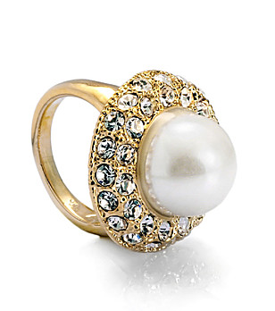 Златист дамски пръстен с бяла перла Ladies Night снимка