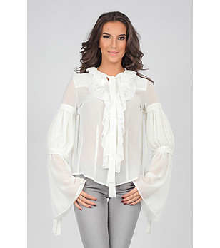 Ефирна бяла риза с жабо снимка