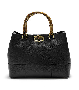 Черна кожена дамска чанта с твърди дръжки Roxana снимка