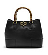 Черна кожена дамска чанта с твърди дръжки Roxana-0 снимка