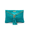 Дамска кожена чанта в синьо-зелено тип плик Simone-0 снимка