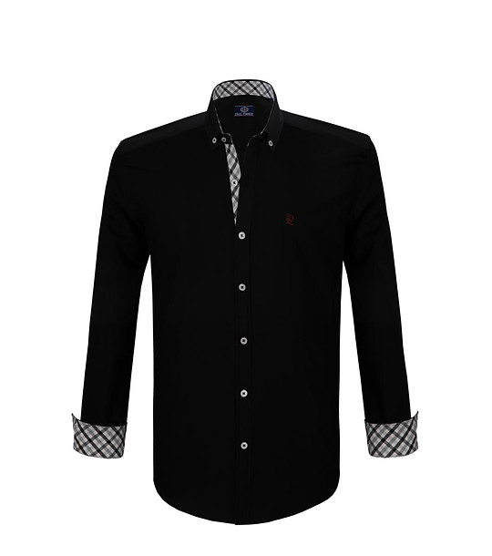 Памучна черна мъжка риза Finix снимка