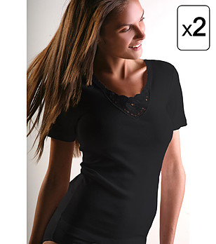 Комплект от 2 броя черни памучни дамски блузи Abigail снимка