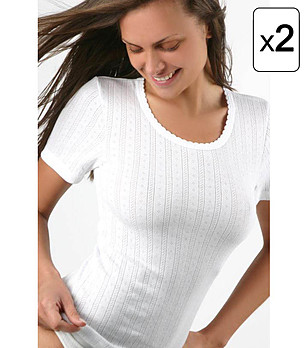 Комплект от 2 броя бели дамски памучни тениски снимка