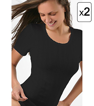 Комплект от 2 броя дамски памучни черни тениски снимка
