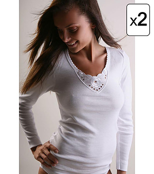 Комплект от 2 броя дамски памучни бели блузи Alberta снимка