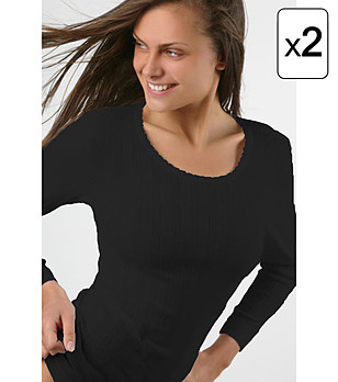 Комплект от 2 броя памучни дамски черни блузи Aileen снимка