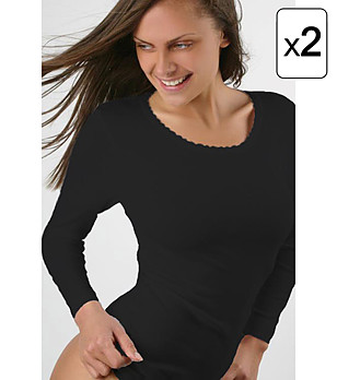 Комплект от 2 броя дамски памучни черни блузи Agnes снимка