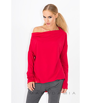Асиметрична дамска червена блуза Sandra снимка