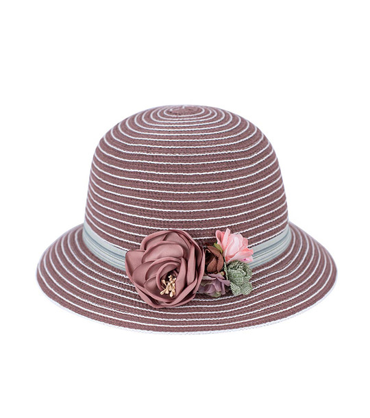 Розова дамска шапка с декоративни цветя Samira снимка