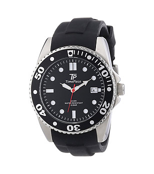 Мъжки часовник със силиконова каишка в черно снимка