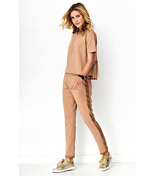 Комплект от блуза и панталон в цвят капучино с кафяви кантове Bibiana снимка