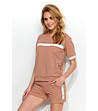 Комплект от блуза и къси панталонки в цвят капучино Hola-2 снимка