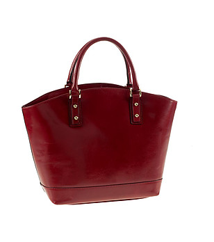 Червена кожена чанта с трапецовидна форма Anatola снимка