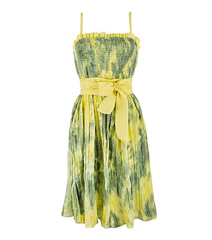 Памучна рокля в преливащи зелено и жълто снимка