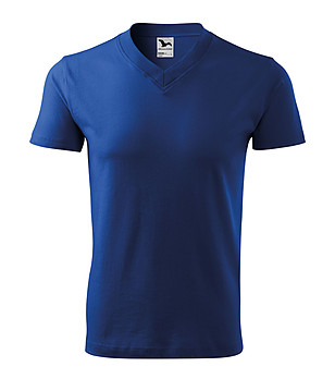 Памучна тениска с V-образно деколте в синьо Africa снимка