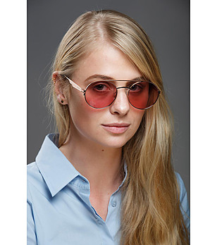 Златисти unisex слънчеви очила с червени лещи снимка