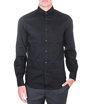 Черна мъжка памучна риза с дълги ръкави снимка