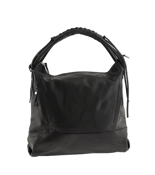 Черна кожена чанта с висулки при дръжката Rita снимка