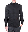 Черна мъжка памучна риза с дълги ръкави-0 снимка